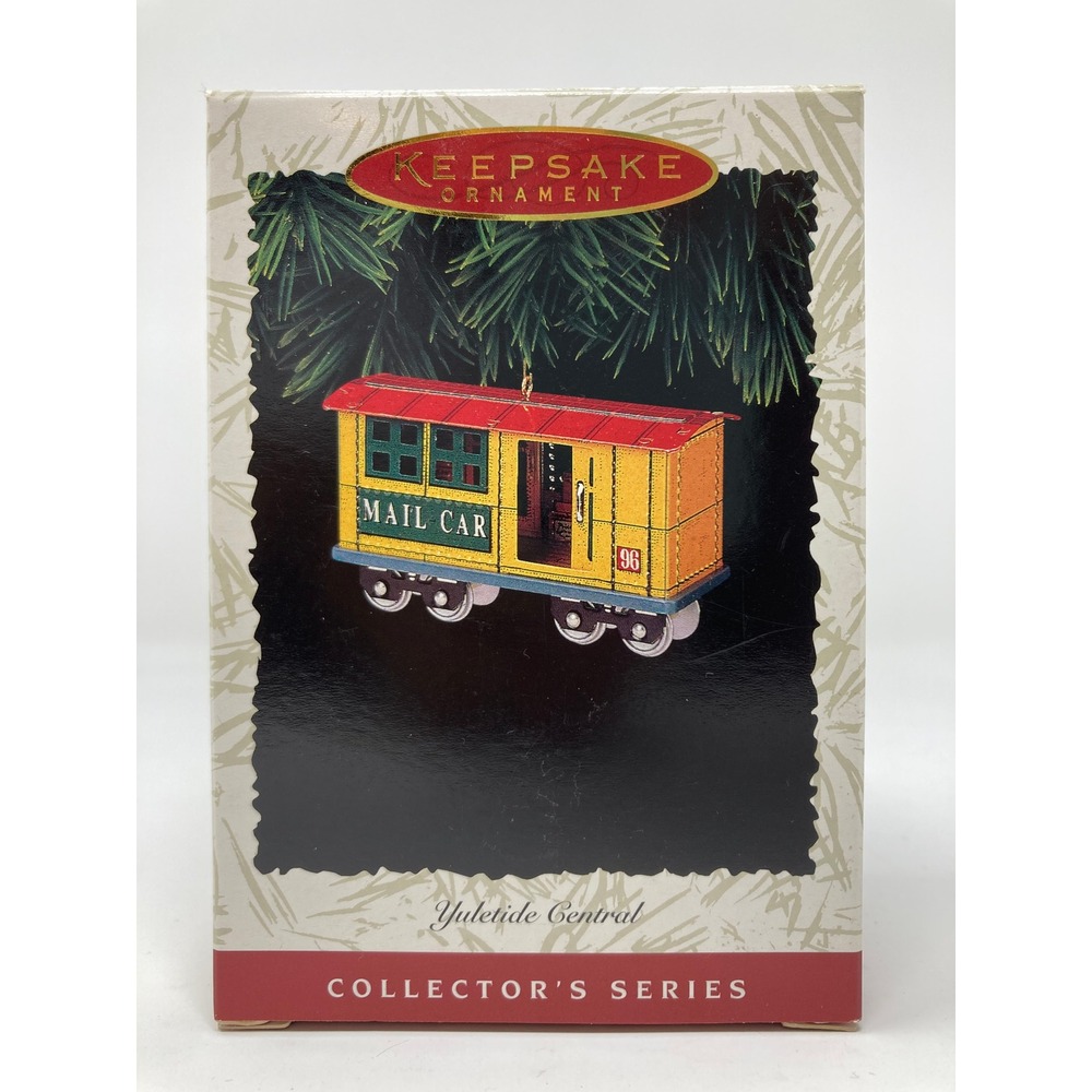 Hallmark Yuletide Central Mail Car Ornament 1996 Yellow Red Tin Series 3
